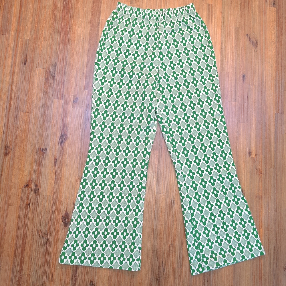 Vintage 70s Growing Girl Sears Kids Pants Flower Power Flare Leg Disco Size 10